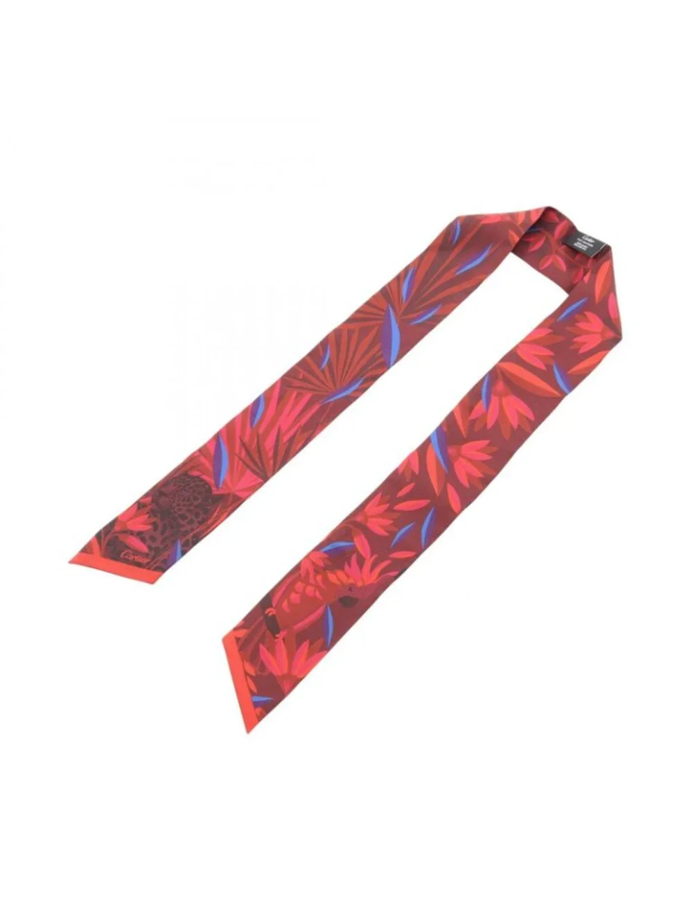 Cartier Scarf Bandeau Panther Ribbon Red Silk